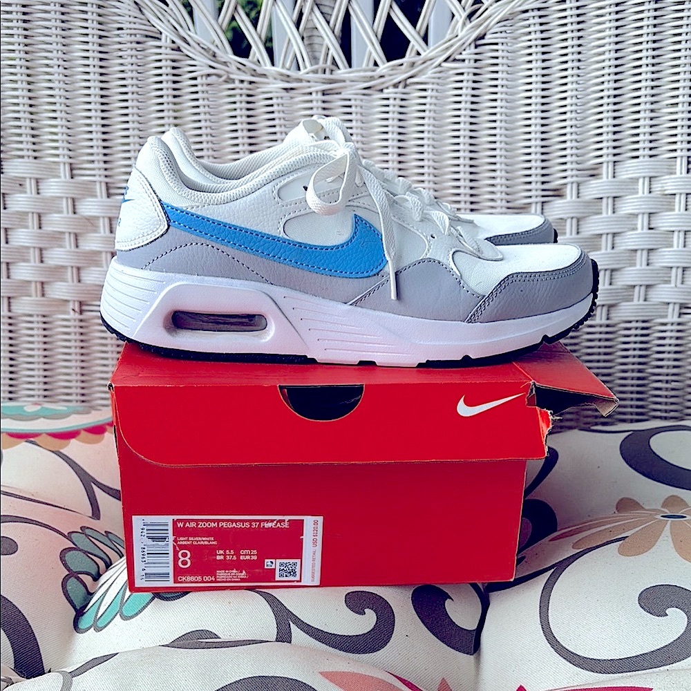 Nike Air Zoom Pegasus 37 - FLYEASE; White, Blue and Gray.